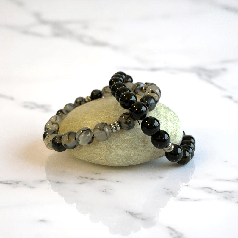 Gemstone Grace Bracelets | Obsidian & Agate - For All | Includes: Bracelets (Set of 2)