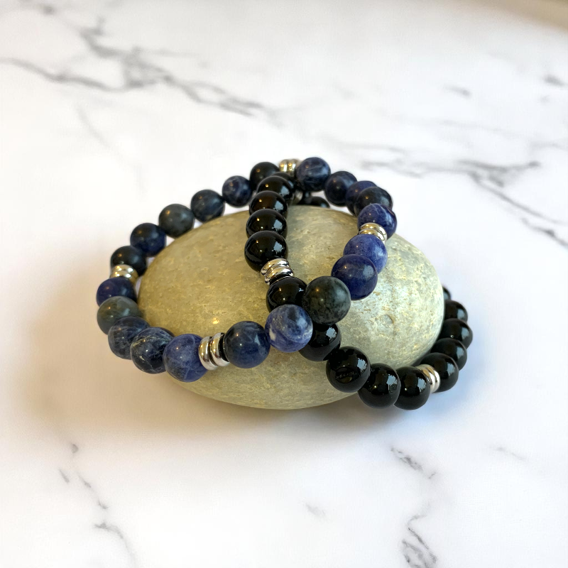 Wise Bracelet Set | Black Obsidian & Sodalite - For Unisex | Includes: Bracelets (Set of 2)