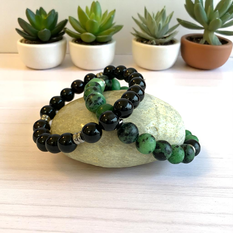 Healing Bracelet Set | Black Obsidian & Zoisite - For Unisex | Includes: Bracelets (Set of 2)