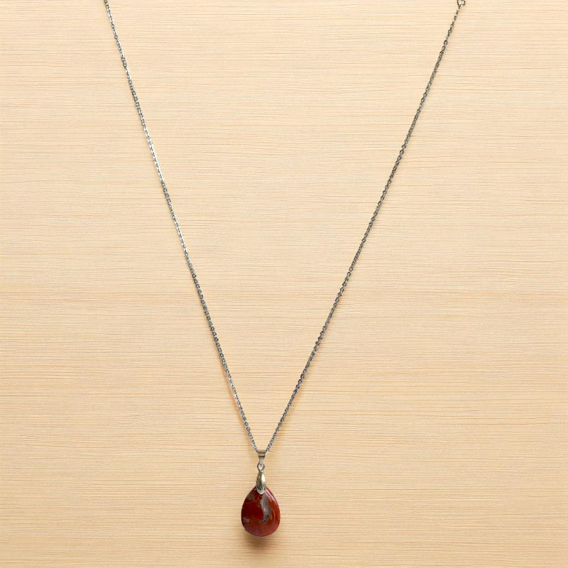 Terra Grace Necklace | Mahogany Jasper Stone & PVD plated Stainless Steel - For Women | Includes: Necklace