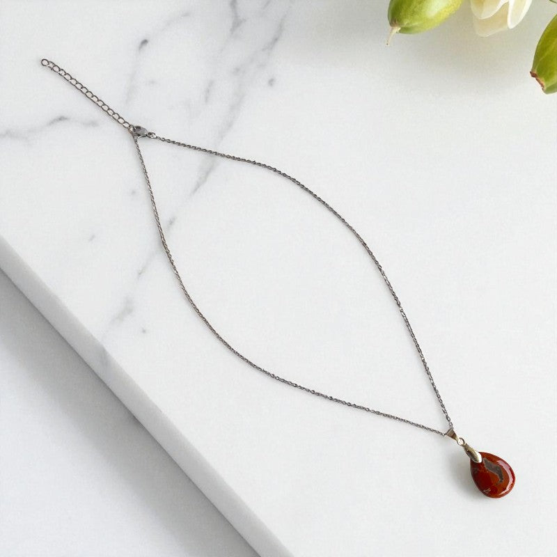 Terra Grace Necklace | Mahogany Jasper Stone & PVD plated Stainless Steel - For Women | Includes: Necklace