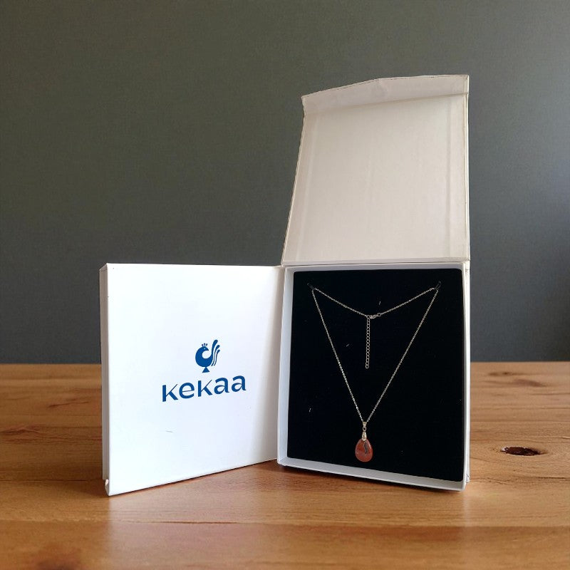 Terra Grace Necklace | Mahogany Jasper Stone & PVD plated Stainless Steel - For Women | Includes: Necklace