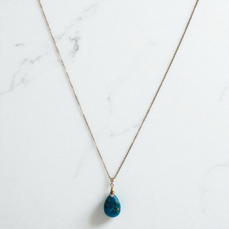 Crystal Horizon Necklace | Blue Apatite Stone & PVD plated Stainless Steel - For Women | Includes: Necklace