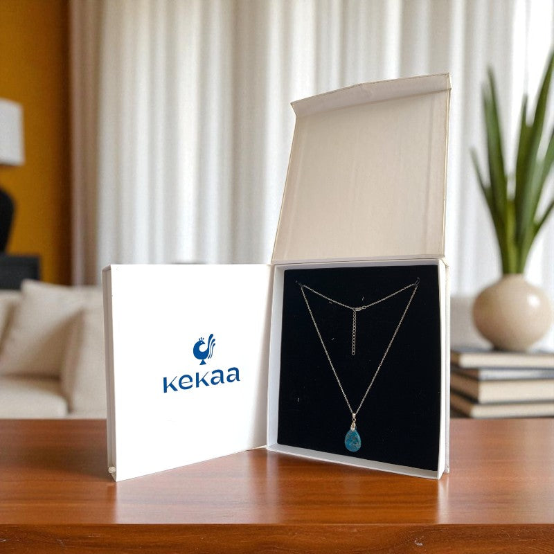 Crystal Horizon Necklace | Blue Apatite Stone & PVD plated Stainless Steel - For Women | Includes: Necklace
