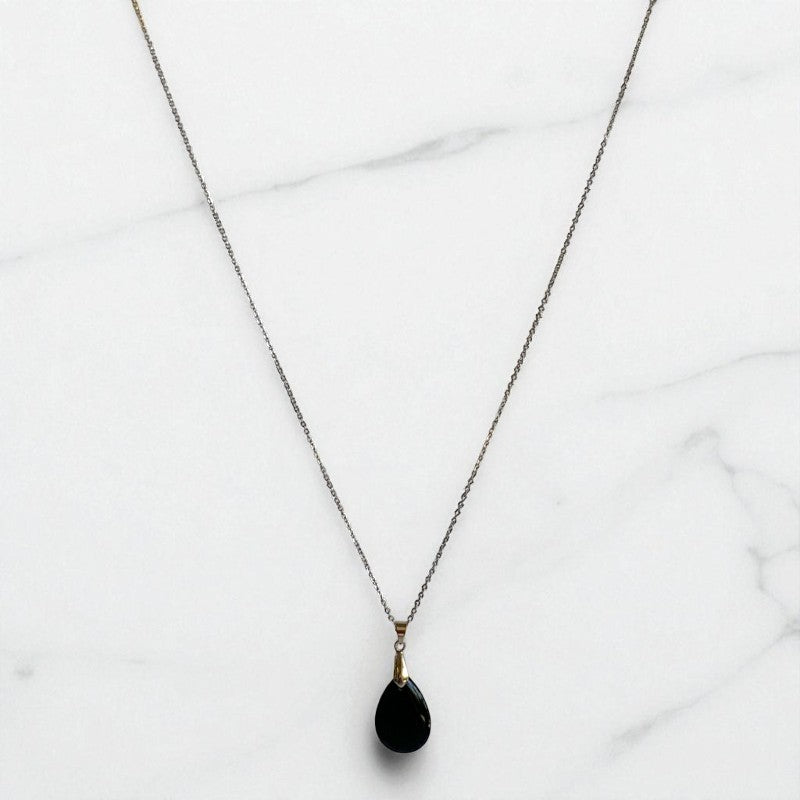 Obsidian Grace Necklace | Black Obsidian & PVD plated Stainless Steel - For Women | Includes: Necklace