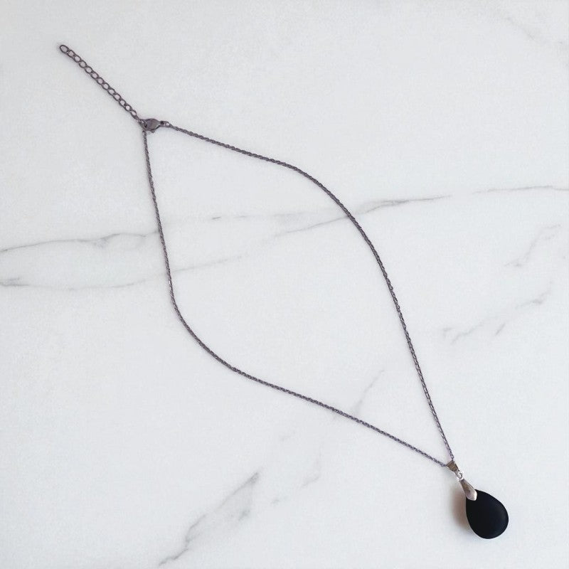 Obsidian Grace Necklace | Black Obsidian & PVD plated Stainless Steel - For Women | Includes: Necklace