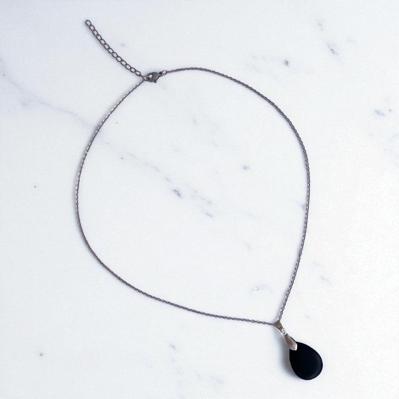 Obsidian Grace Necklace | Black Obsidian & PVD plated Stainless Steel - For Women | Includes: Necklace