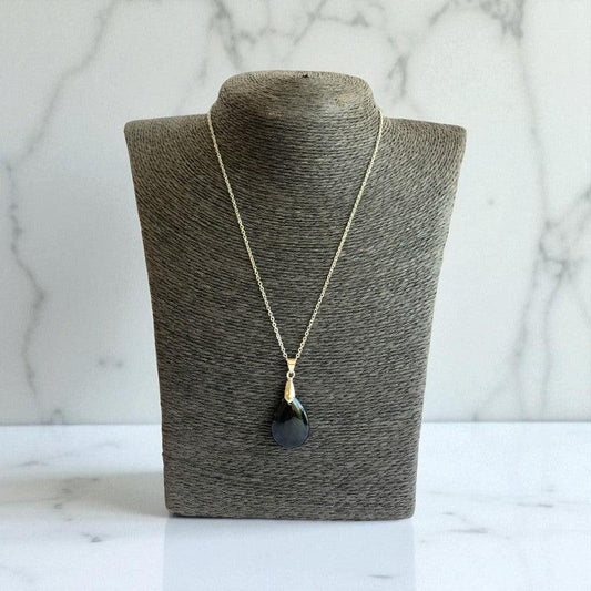 Obsidian Grace Necklace | Black Obsidian & PVD plated Stainless Steel - For Women | Includes: Necklace