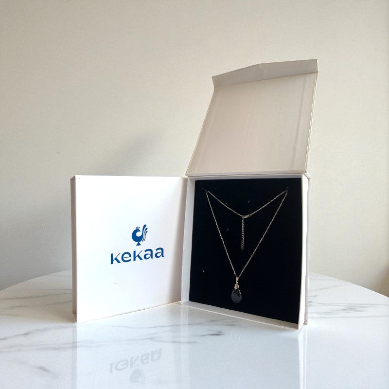 Obsidian Grace Necklace | Black Obsidian & PVD plated Stainless Steel - For Women | Includes: Necklace