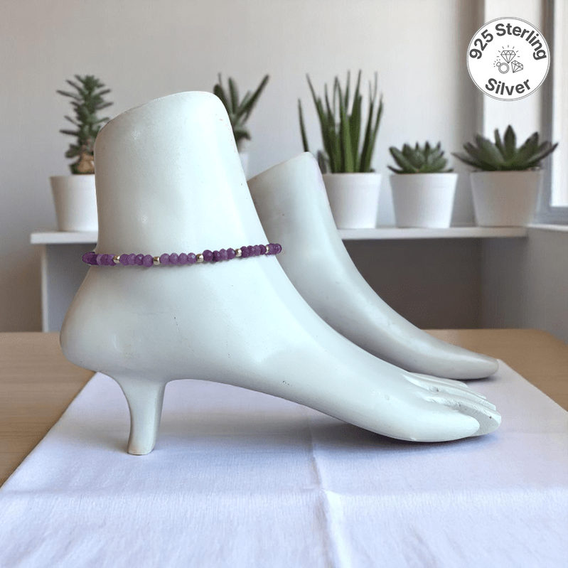 Bold Bloom Anklet | 925 Silver & Amethyst Stone - For Women | Includes: Anklet