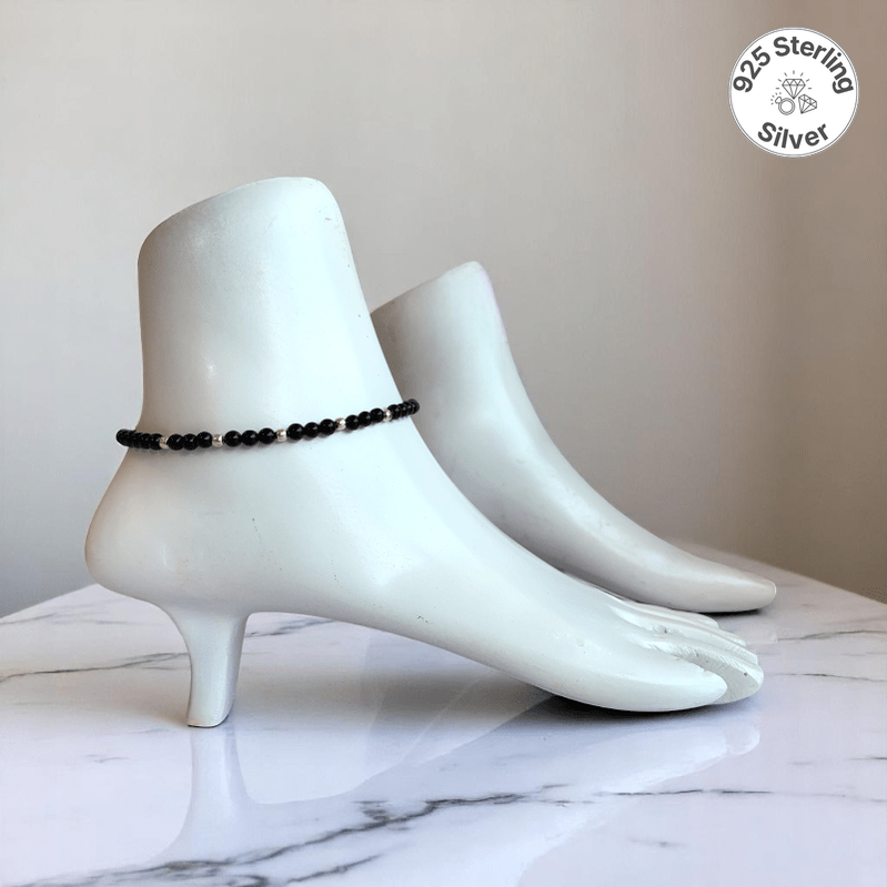 Black Mirage Anklet | 925 Silver & Obsidian Stone - For Women | Includes: Anklet