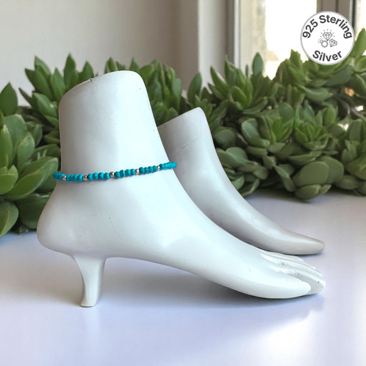 Turquoise Trail Anklet | 925 Silver & Turquoise Stone - For Women | Includes: Anklet