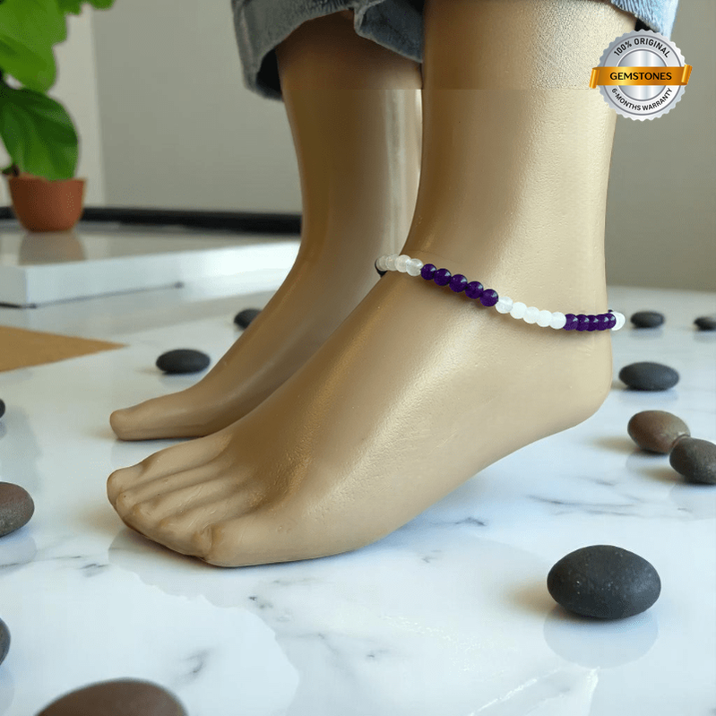 Brave Steps Anklet | Amethyst & Crystal Stone - For Girl Kids | Includes: Anklet