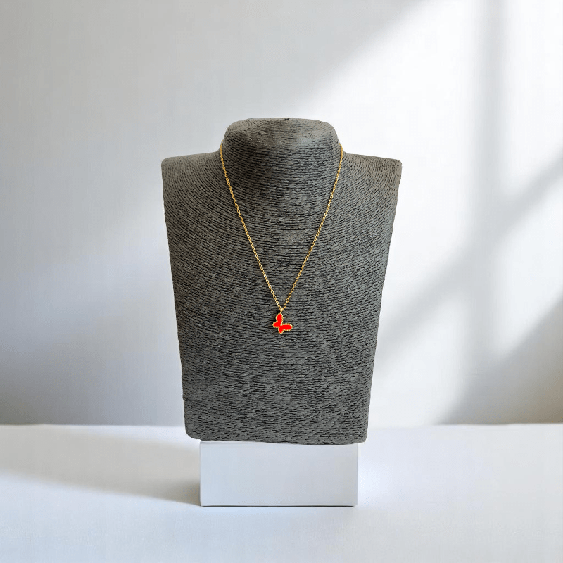 Cherry Red Butterfly Set | PVD 18K Gold Plated, Water Proof & Stainless Steel - For Women | Includes: Necklace, Earrings, Ring