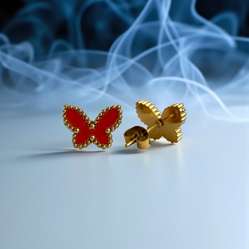 Red Butterfly Dainty Earring | 18K PVD Gold Plated - For Women | Includes: Earring