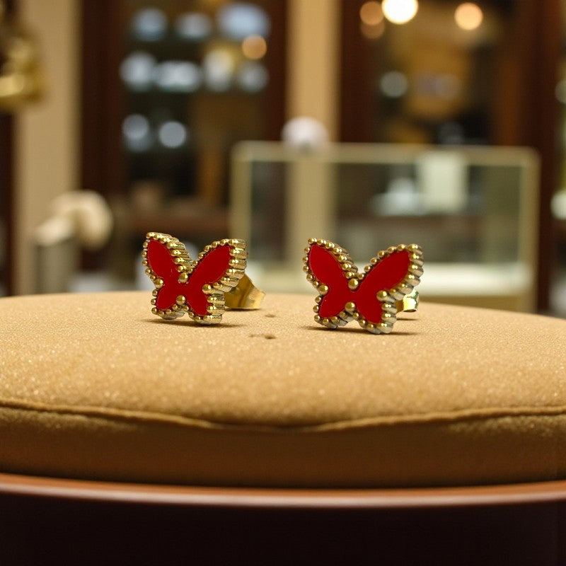 Red Butterfly Dainty Earring | 18K PVD Gold Plated - For Women | Includes: Earring