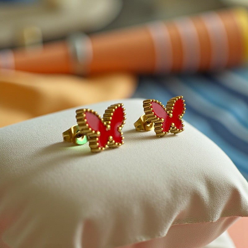 Red Butterfly Dainty Earring | 18K PVD Gold Plated - For Women | Includes: Earring