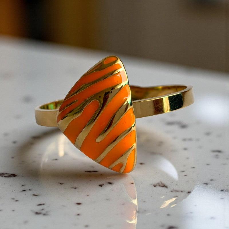 Orange Triangle Cuff Chunky Bracelet | 18K PVD Gold Plated - For Women | Includes: Bracelet