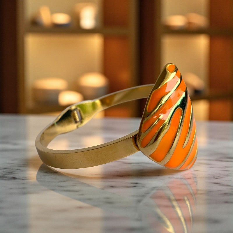 Orange Triangle Cuff Chunky Bracelet | 18K PVD Gold Plated - For Women | Includes: Bracelet