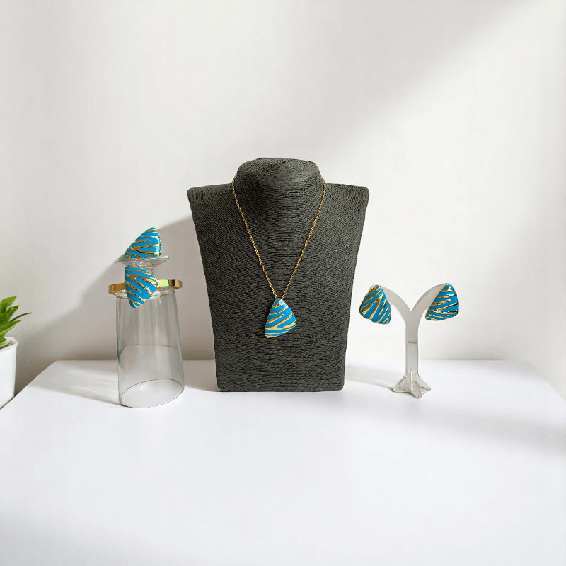 Turquoise Prism Set | PVD 18k Gold Plated - For Women | Includes: Necklace, Bracelet, Earrings, Ring