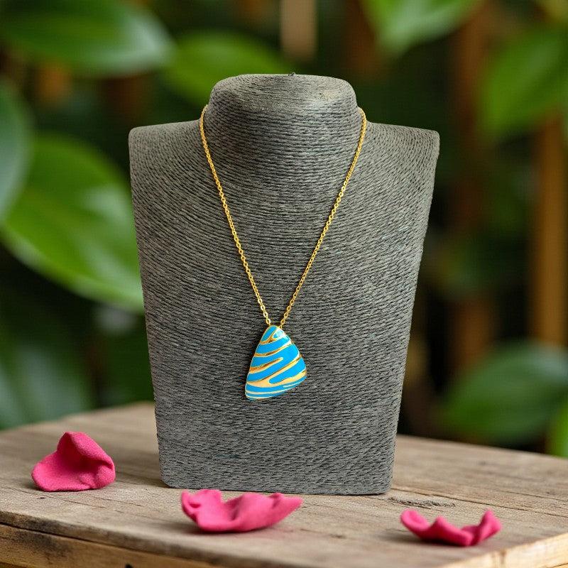 Blue Chunky Triangle Necklace | 18K PVD Gold Plated - For Women | Includes: Necklace
