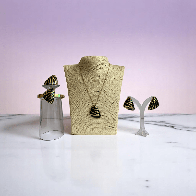 Noir Prism Set | PVD 18k Gold Plated - For Women | Includes: Necklace, Bracelet, Earrings, Ring