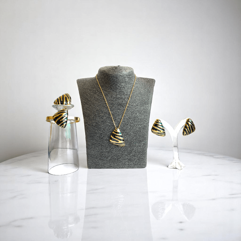 Noir Prism Set | PVD 18k Gold Plated - For Women | Includes: Necklace, Bracelet, Earrings, Ring