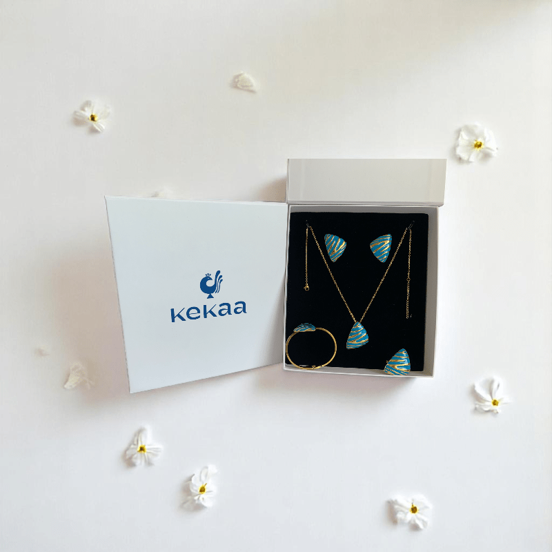 Turquoise Prism Set | PVD 18k Gold Plated - For Women | Includes: Necklace, Bracelet, Earrings, Ring
