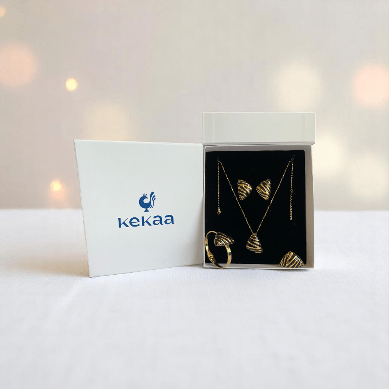 Noir Prism Set | PVD 18k Gold Plated - For Women | Includes: Necklace, Bracelet, Earrings, Ring