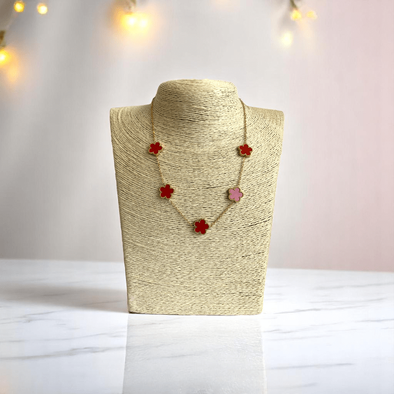 Crimson Floral Set | PVD 18K Gold Plated, Stainless Steel - For Women | Includes: Necklace, Bracelet, Earrings
