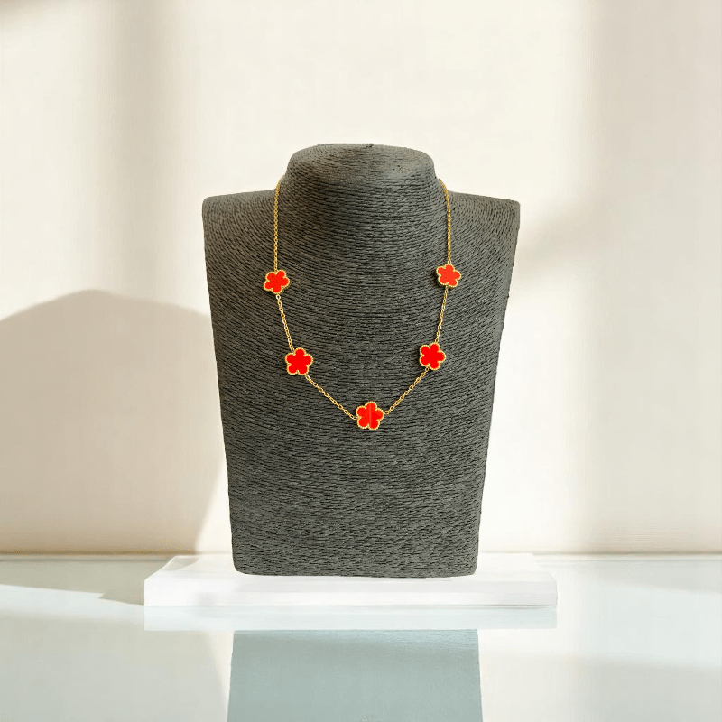 Crimson Floral Set | PVD 18K Gold Plated, Stainless Steel - For Women | Includes: Necklace, Bracelet, Earrings