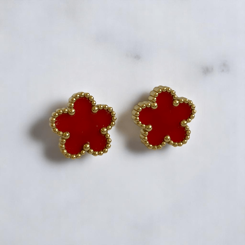Crimson Floral Set | PVD 18K Gold Plated, Stainless Steel - For Women | Includes: Necklace, Bracelet, Earrings