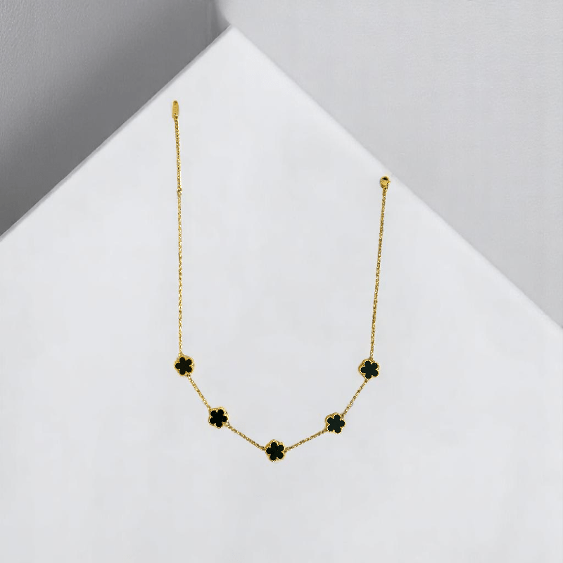 Noir Blossom Set | PVD 18K Gold Plated- For Women | Includes: Necklace, Bracelet, Earrings