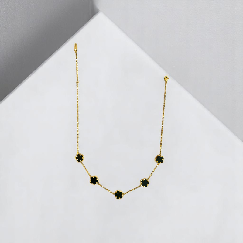 Black Clover Necklace | 18K PVD Gold Plated - For Women | Includes: Necklace