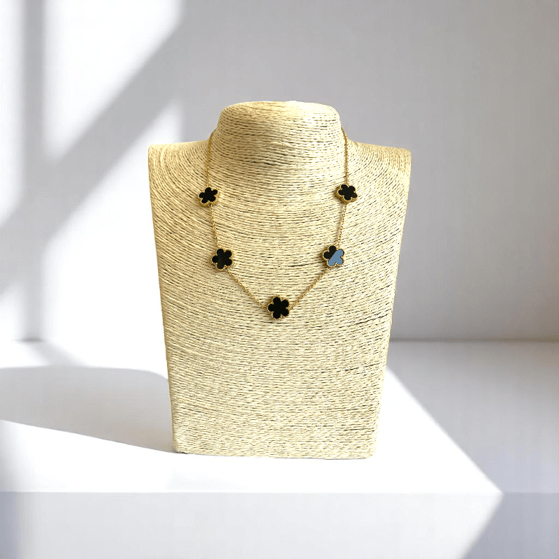 Noir Blossom Set | PVD 18K Gold Plated- For Women | Includes: Necklace, Bracelet, Earrings