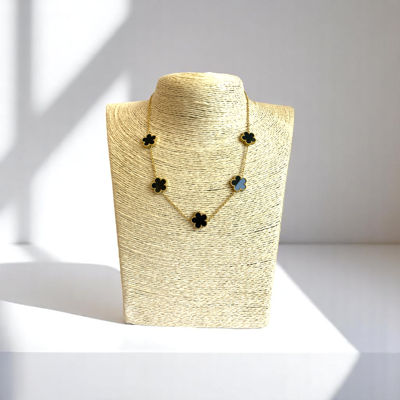 Black Clover Necklace | 18K PVD Gold Plated - For Women | Includes: Necklace