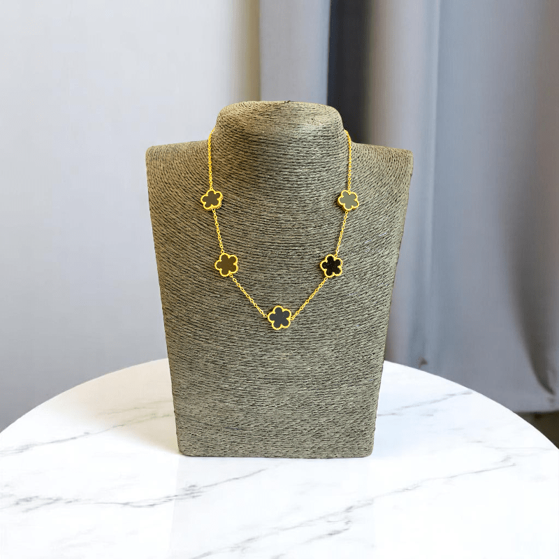 Noir Blossom Set | PVD 18K Gold Plated- For Women | Includes: Necklace, Bracelet, Earrings