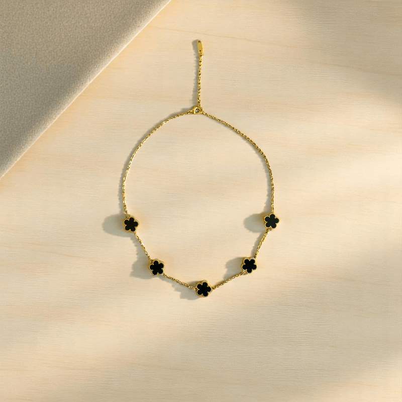 Noir Blossom Set | PVD 18K Gold Plated- For Women | Includes: Necklace, Bracelet, Earrings