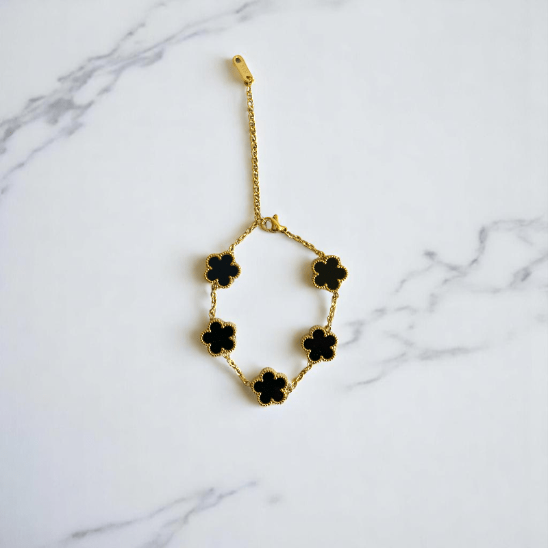 Noir Blossom Set | PVD 18K Gold Plated- For Women | Includes: Necklace, Bracelet, Earrings