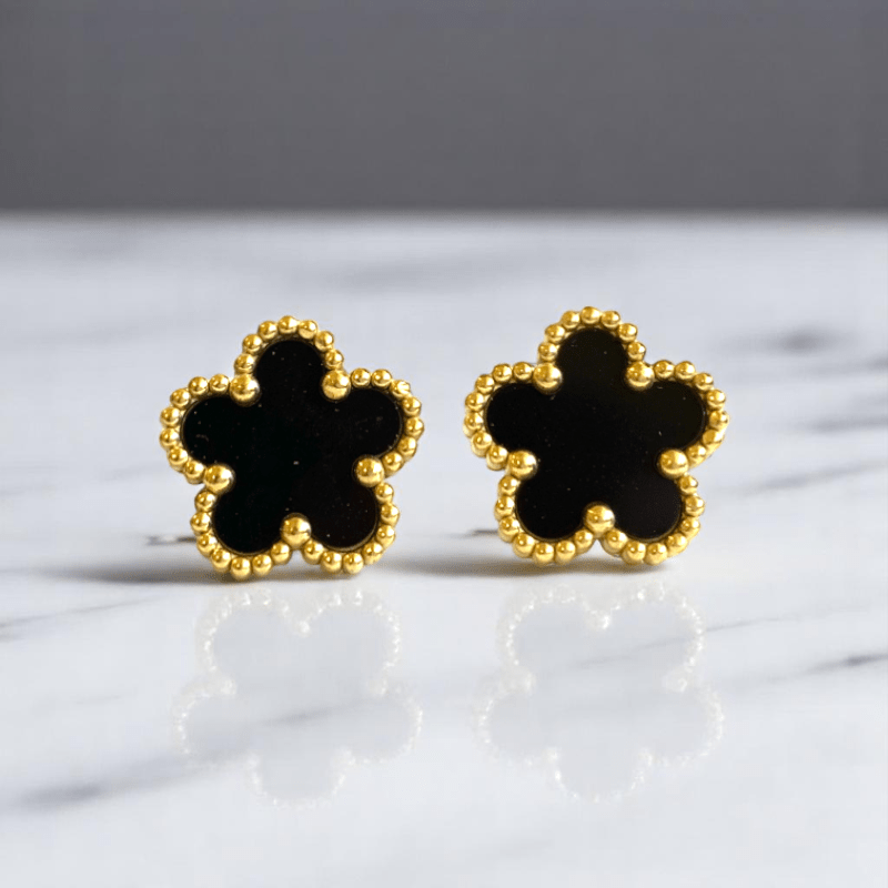 Noir Blossom Set | PVD 18K Gold Plated- For Women | Includes: Necklace, Bracelet, Earrings
