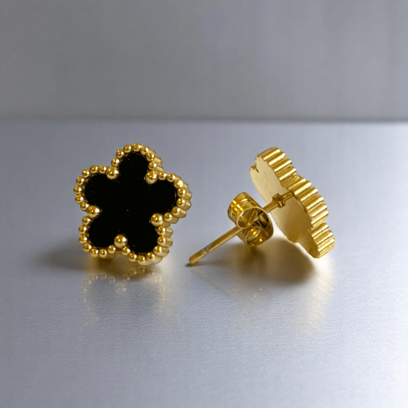 Noir Blossom Set | PVD 18K Gold Plated- For Women | Includes: Necklace, Bracelet, Earrings