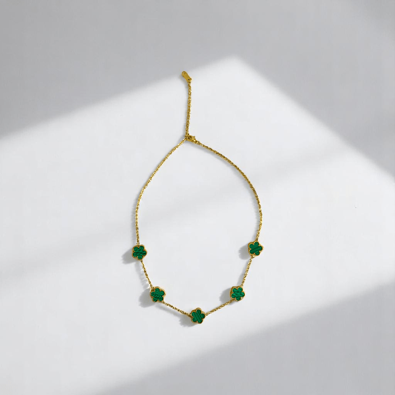Green Floral Set | PVD 18K Gold Plated & Stainless Steel - For Women | Includes: Necklace, Earrings