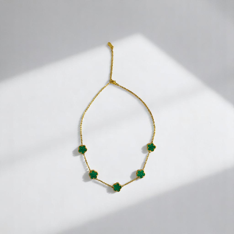 Malachite Clover Necklace | 18K PVD Gold Plated - For Women | Includes: Necklace