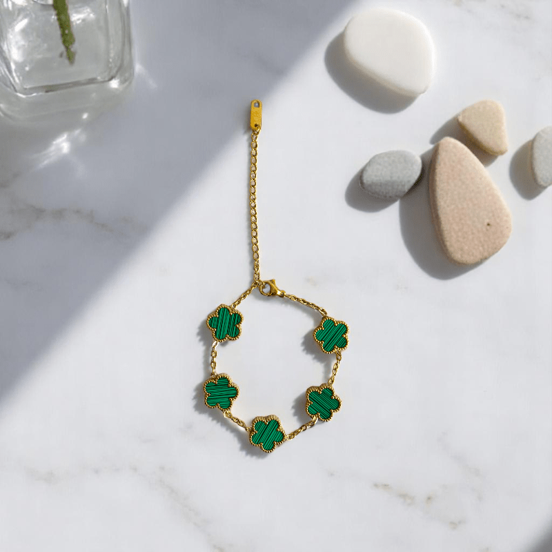 Green Floral Set | PVD 18K Gold Plated & Stainless Steel - For Women | Includes: Necklace, Earrings