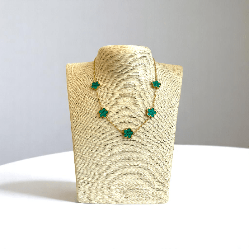 Green Floral Set | PVD 18K Gold Plated & Stainless Steel - For Women | Includes: Necklace, Earrings