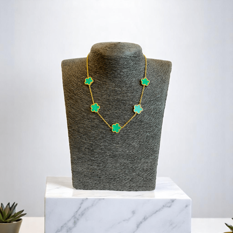 Green Floral Set | PVD 18K Gold Plated & Stainless Steel - For Women | Includes: Necklace, Earrings