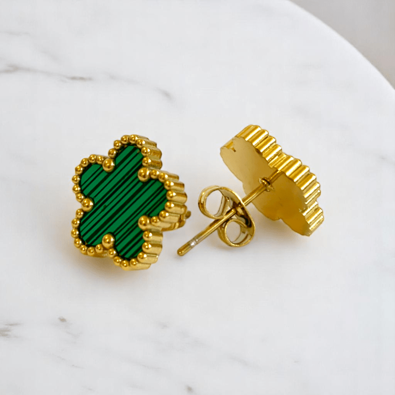 Green Floral Set | PVD 18K Gold Plated & Stainless Steel - For Women | Includes: Necklace, Earrings