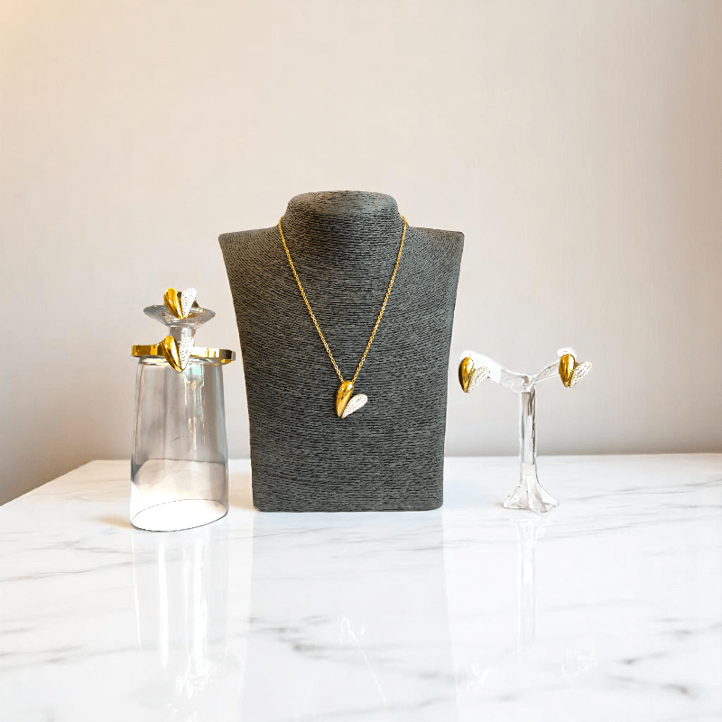 Amour Glow Set | PVD 18K Gold Plated, Water Proof- For Women | Includes: Necklace, Bracelet, Earrings, Ring