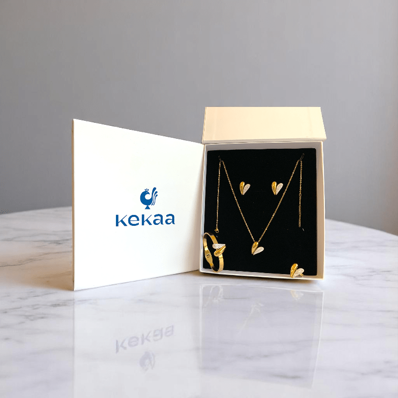 Amour Glow Set | PVD 18K Gold Plated, Water Proof- For Women | Includes: Necklace, Bracelet, Earrings, Ring