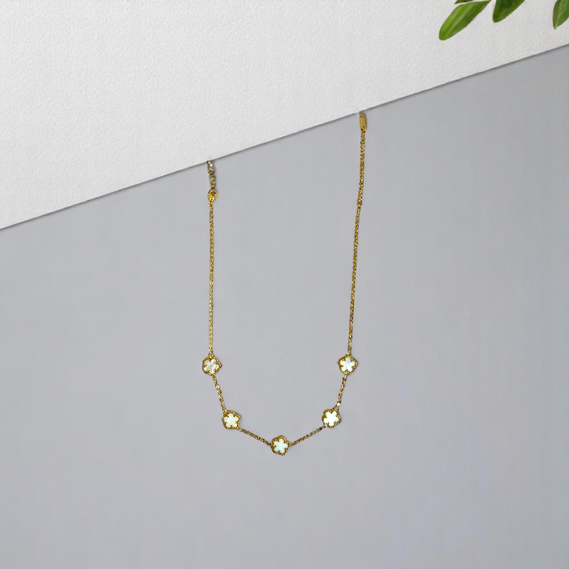 White Shell Clover Necklace | 18K PVD Gold Plated - For Women | Includes: Necklace